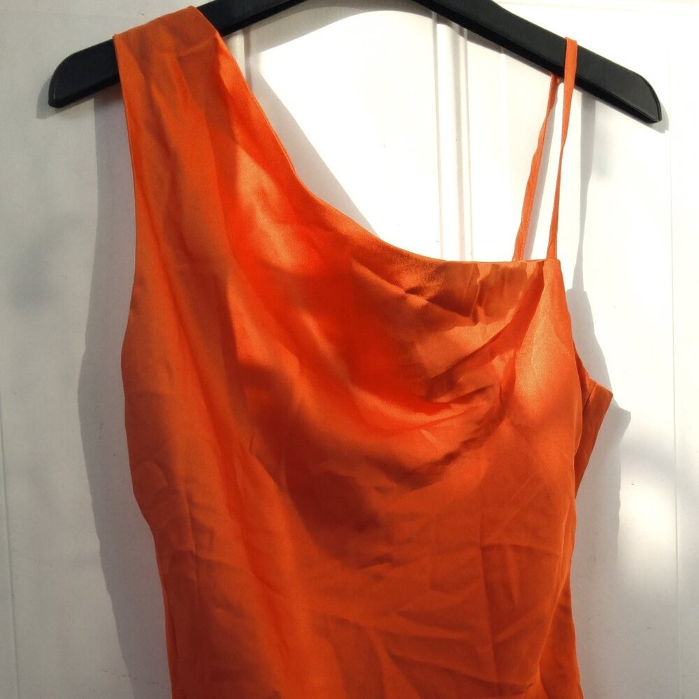 ORANGE /RUST ASYMMETRIC SATIN CAMI TOP SIZE 6 NASTY GAL COLLECTION